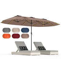 Gymax 15.5 Ft Double-sided Patio Umbrella w/ Solar Lights Outdoor Twin