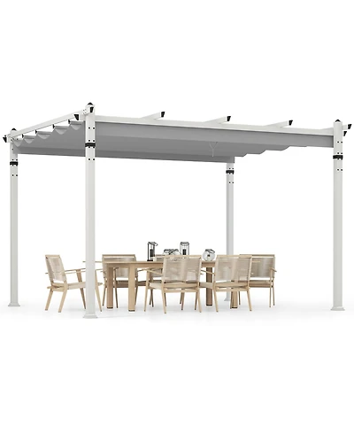 Gymax 12' x 10' Outdoor Pergola w/ Retractable Canopy Aluminum Frame Anchors Patio