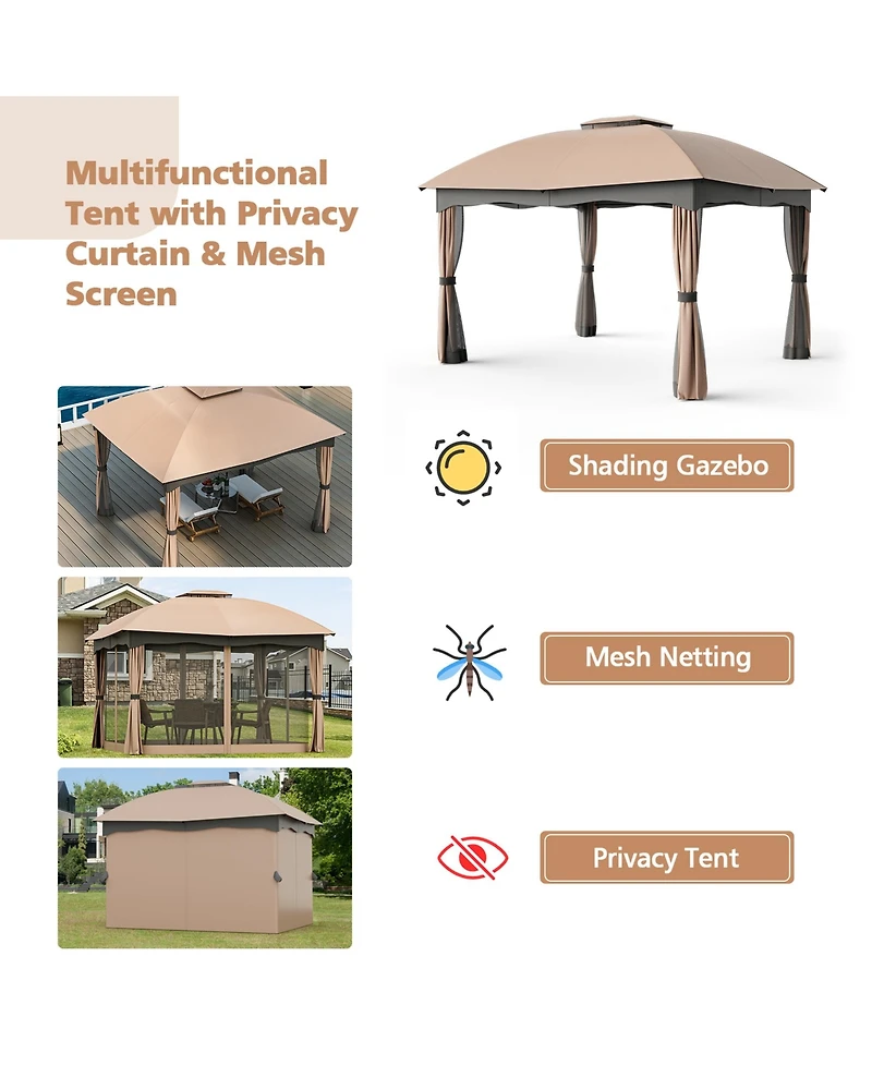 Gymax Patio 12' x 10' Canopy Heavy Duty Steel Gazebo Double Vented Outdoor