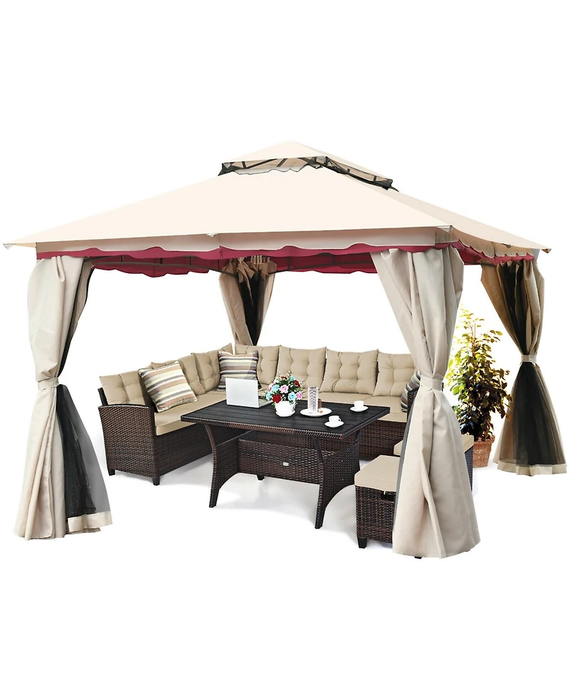 Gymax 13'x10'Outdoor Canopy Gazebo Art Steel Frame Party Patio Canopy Gazebo W/Netting