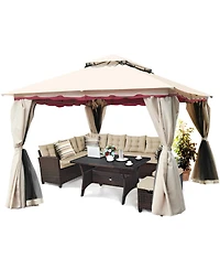 Gymax 13'x10'Outdoor Canopy Gazebo Art Steel Frame Party Patio Canopy Gazebo W/Netting