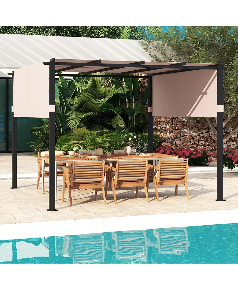 Gymax 10 x 10 ft Flat Top Pergola w/ Retractable Canopy Outdoor Grill Gazebo