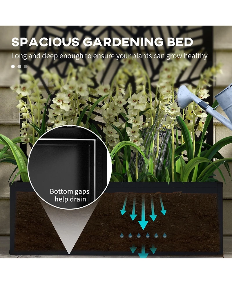 Outsunny Outdoor Privacy Screen with Raised Garden Bed, Metal,