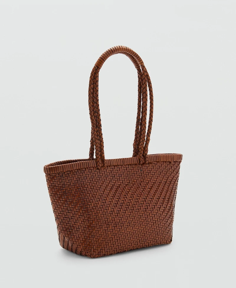 Mango Women's Braided Leather Shoulder Bag