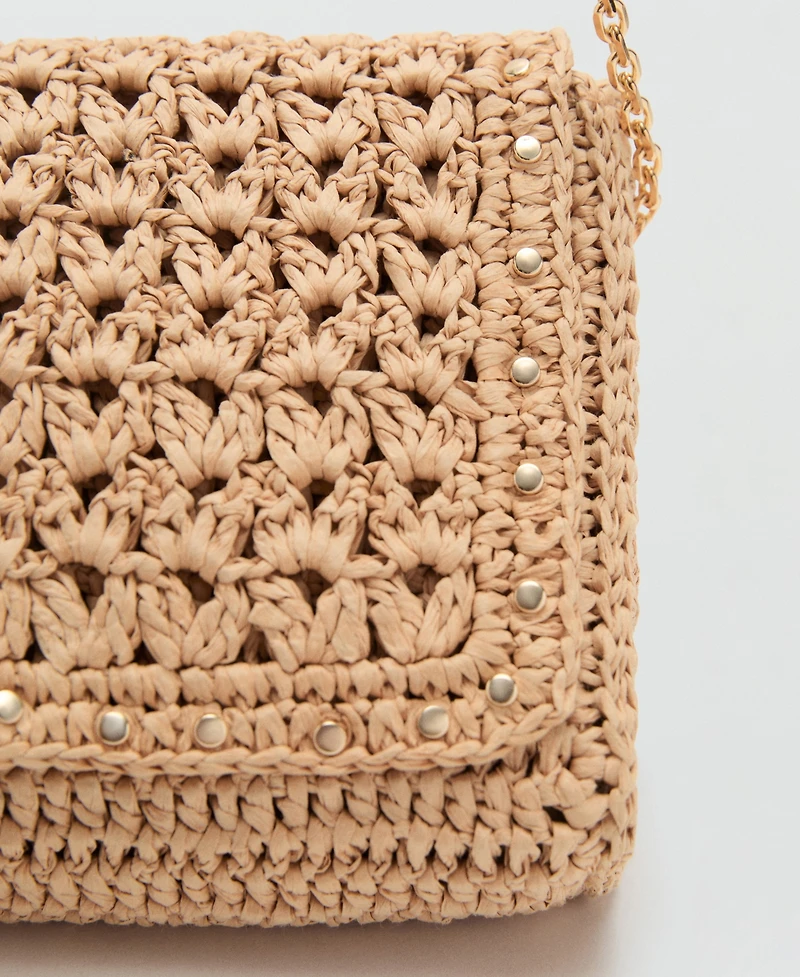 Mango Women's Studs Natural Fiber Shoulder Bag