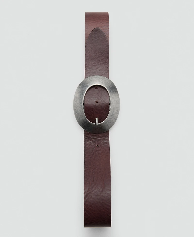 Mango Women's Rounded Buckle Leather Belt