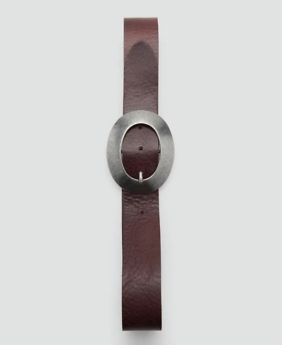 Mango Women's Rounded Buckle Leather Belt