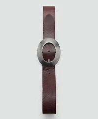 Mango Women's Rounded Buckle Leather Belt