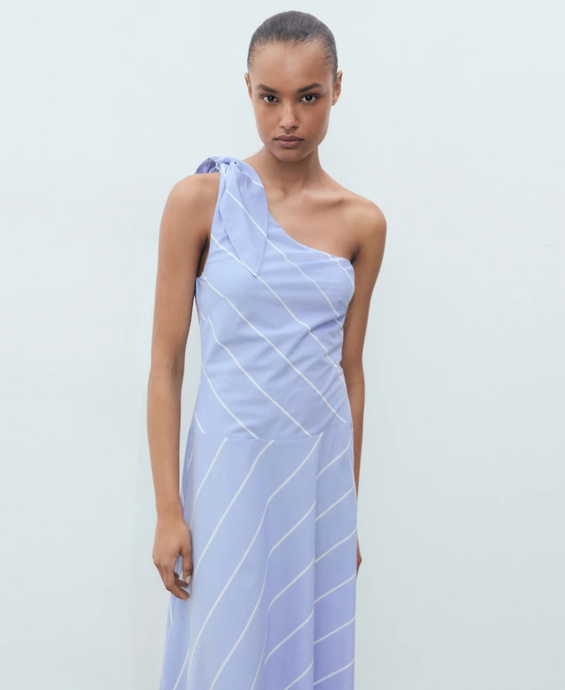Mango Women's Asymmetrical Knot Striped Dress