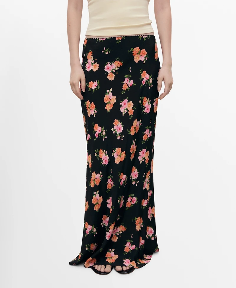 Mango Women's Lace Trim Floral Skirt