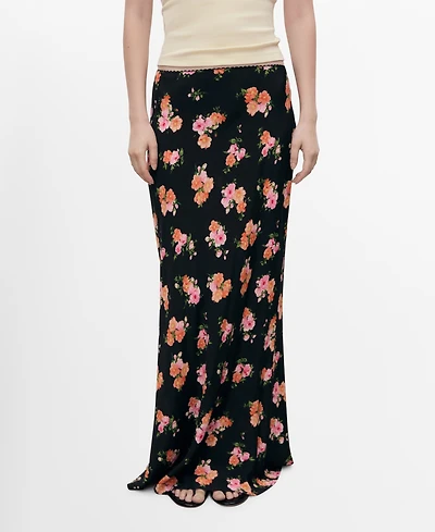 Mango Women's Lace Trim Floral Skirt