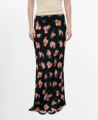Mango Women's Lace Trim Floral Skirt