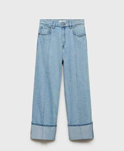 Mango Women's Turned-Up Hem Wide Leg Cropped Jeans