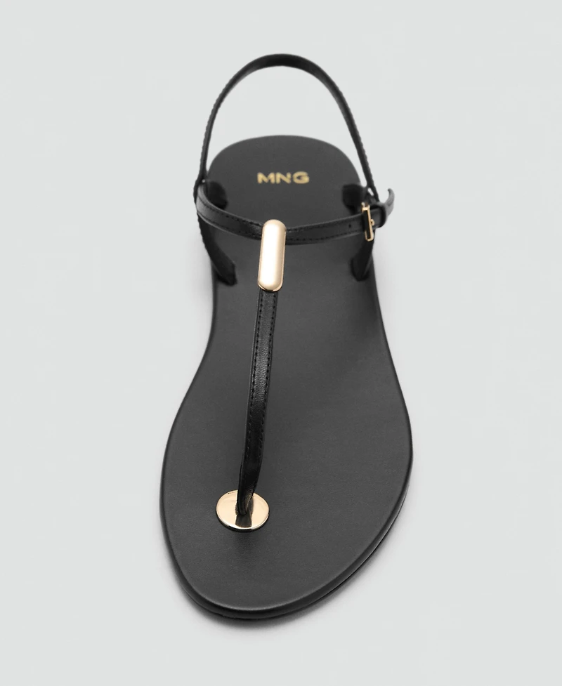 Mango Women's Metallic Detail Leather Sandals