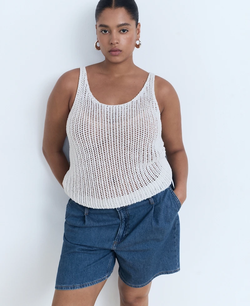 Mango Women's Mid-Rise Pleated Denim Bermuda Shorts