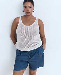 Mango Women's Mid-Rise Pleated Denim Bermuda Shorts
