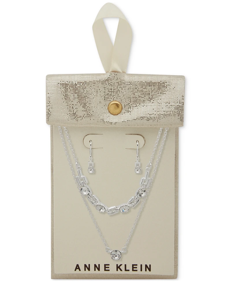 Anne Klein Crystal Drop Earrings & Two-Row Necklace, 16" + 3" extender