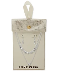 Anne Klein Crystal Drop Earrings & Two-Row Necklace, 16" + 3" extender