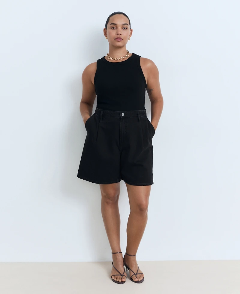 Mango Women's Mid-Rise Pleated Denim Bermuda Shorts