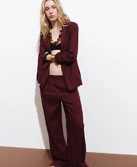 Mango Women's Frayed Ends Linen Suit Pants