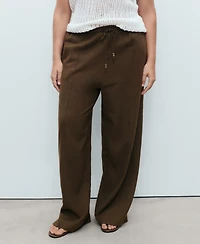 Mango Women's Linen-Blend Elastic Waist Pants