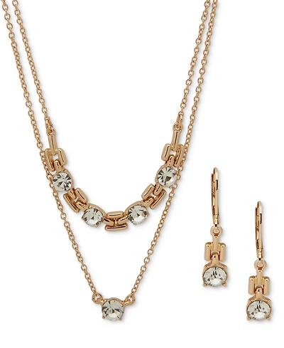 Anne Klein Crystal Drop Earrings & Two-Row Necklace, 16" + 3" extender