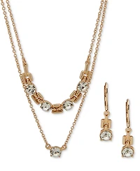 Anne Klein Crystal Drop Earrings & Two-Row Necklace, 16" + 3" extender