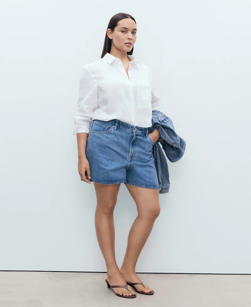 Mango Women's High-Waisted Straight-Fit Denim Shorts