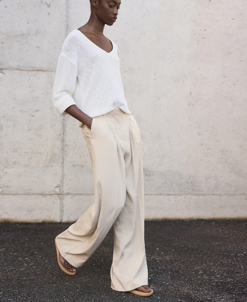 Mango Women's Wide Leg Pleated Pants