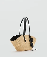 Mango Women's Flower Charm Natural Fiber Basket Bag