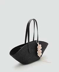 Mango Women's Flower Charm Natural Fiber Basket Bag