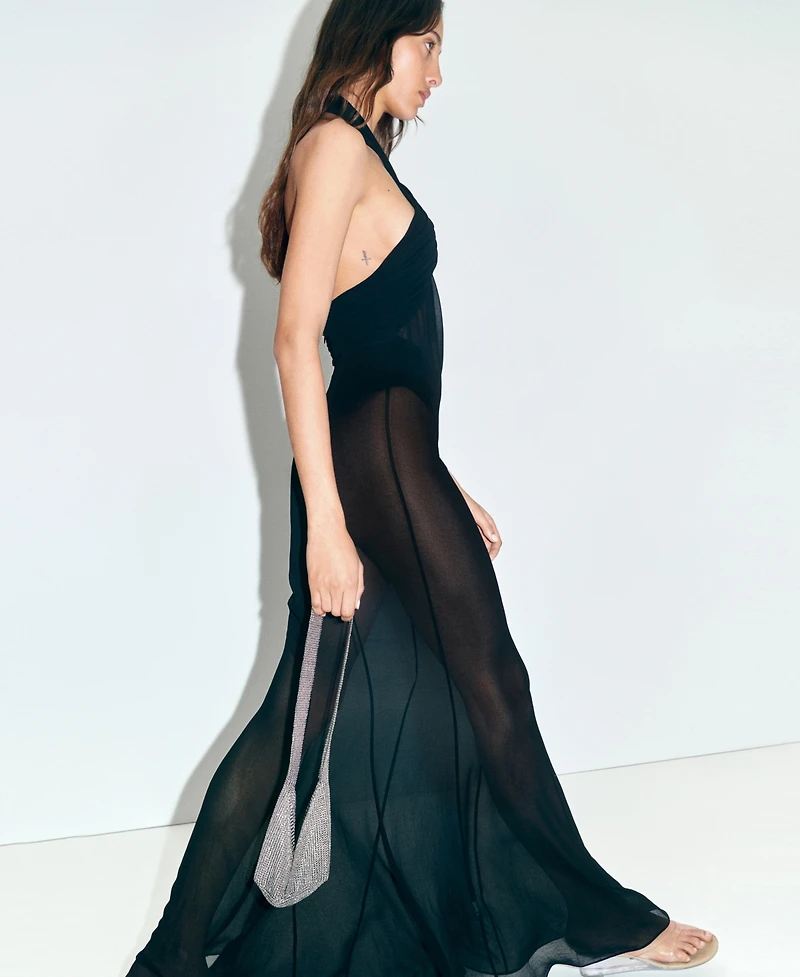 Mango Women's Crossed Neckline Long Semi-Transparent Dress