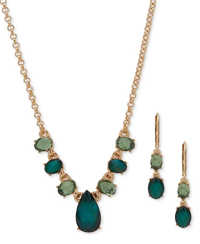Anne Klein Gold-Tone Stone Drop Earrings & Frontal Necklace, 16" + 3" extender