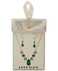 Anne Klein Gold-Tone Stone Drop Earrings & Frontal Necklace, 16" + 3" extender