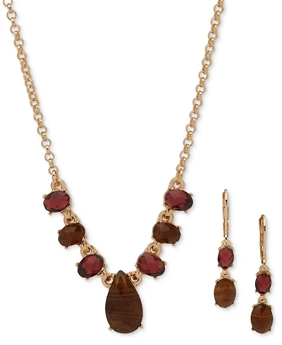 Anne Klein Gold-Tone Stone Drop Earrings & Frontal Necklace, 16" + 3" extender