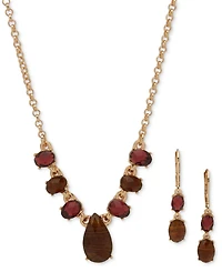 Anne Klein Gold-Tone Stone Drop Earrings & Frontal Necklace, 16" + 3" extender
