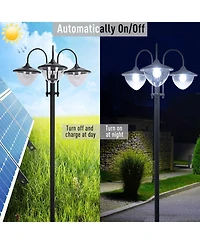 Outsunny 3-head Solar Lamp Post with Planter, Outdoor Led Lighting,