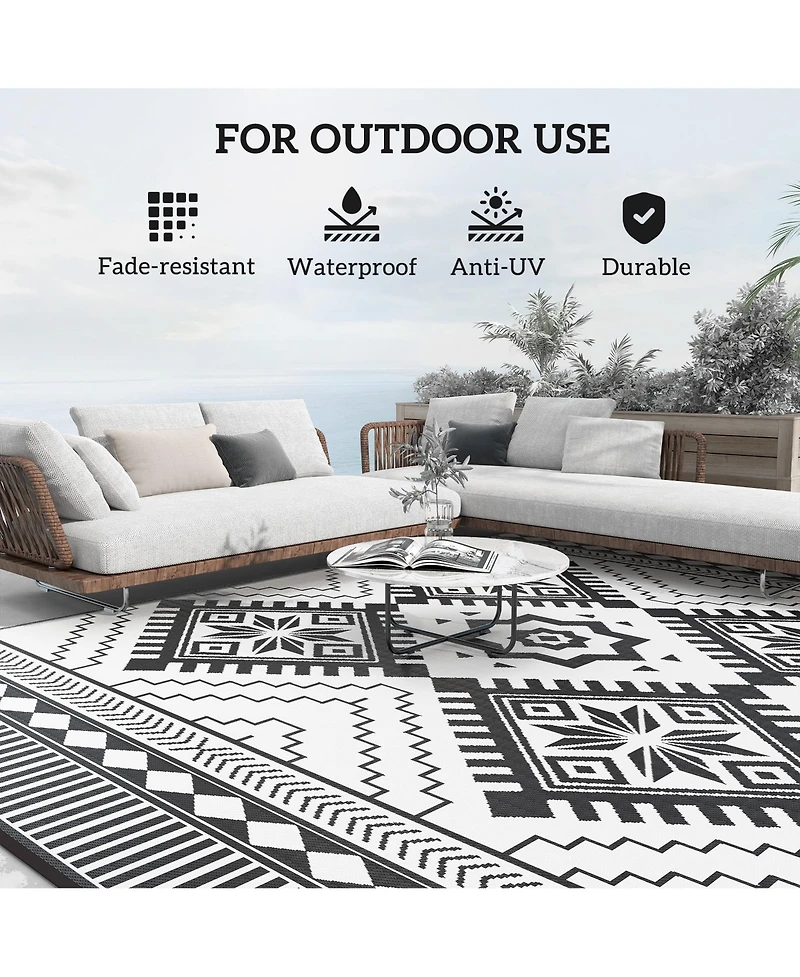 Outsunny Outdoor Rug, 9' x 12' Floor Mat, Toothed Rhombus