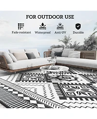 Outsunny Outdoor Rug, 9' x 12' Floor Mat, Toothed Rhombus