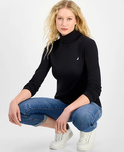 Nautica Jeans Women's Cotton Turtleneck Long-Sleeve T-Shirt, Online Only