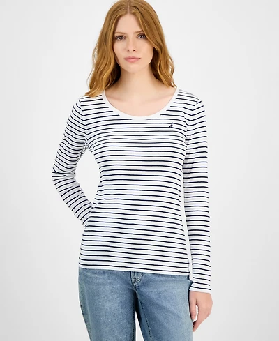 Nautica Jeans Women's Cotton Striped Scoop-Neck T-Shirt