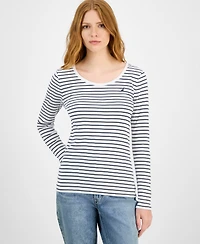 Nautica Jeans Women's Cotton Striped Scoop-Neck T-Shirt