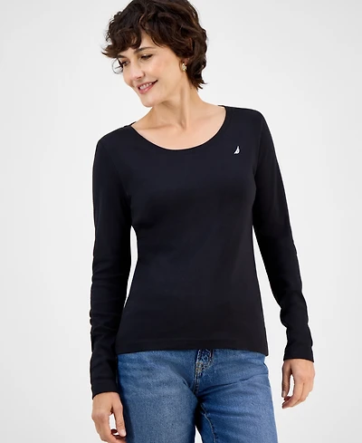 Nautica Jeans Women's Cotton Scoop-Neck Long-Sleeve T-shirt, Online Only