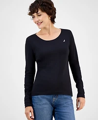 Nautica Jeans Women's Cotton Scoop-Neck Long-Sleeve T-shirt, Online Only