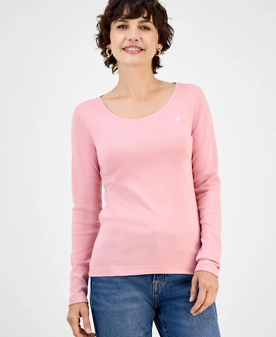 Nautica Jeans Women's Cotton Scoop-Neck Long-Sleeve T-shirt, Online Only