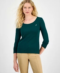 Nautica Jeans Women's Cotton Scoop-Neck Long-Sleeve T-shirt, Online Only
