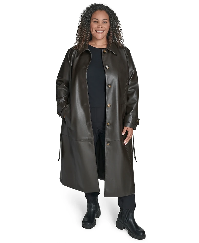 Calvin Klein Plus Size Belted Faux Leather Trench Coat