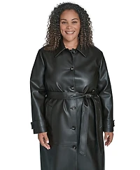 Calvin Klein Plus Belted Faux Leather Trench Coat