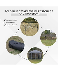 Outsunny 13' x 13' Pop Up Hexagonal Canopy Tent w/ Mesh Sidewalls,
