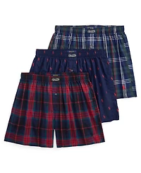 Polo Ralph Lauren Men's 3-Pack Single-Button Fly Woven Boxers Holiday Gift Set